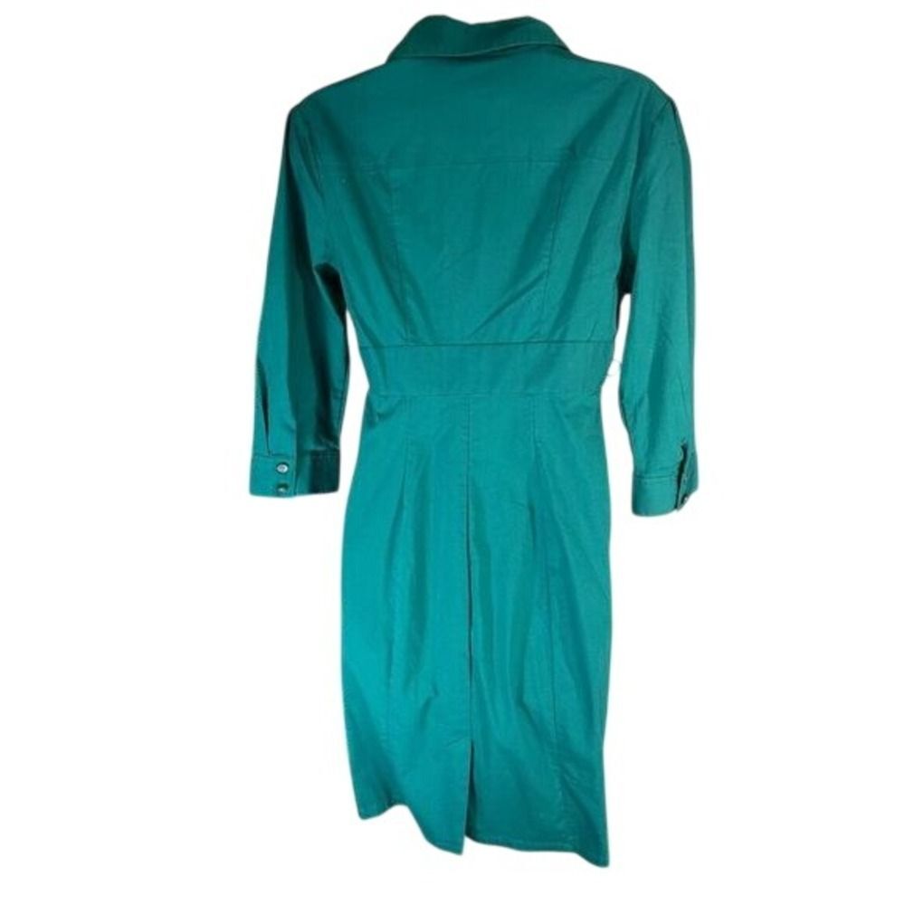 y2k Express Design Studio Shirt Dress W/4 Teal Green 3/4 Sleeve Knee Ln - Picture 3 of 14